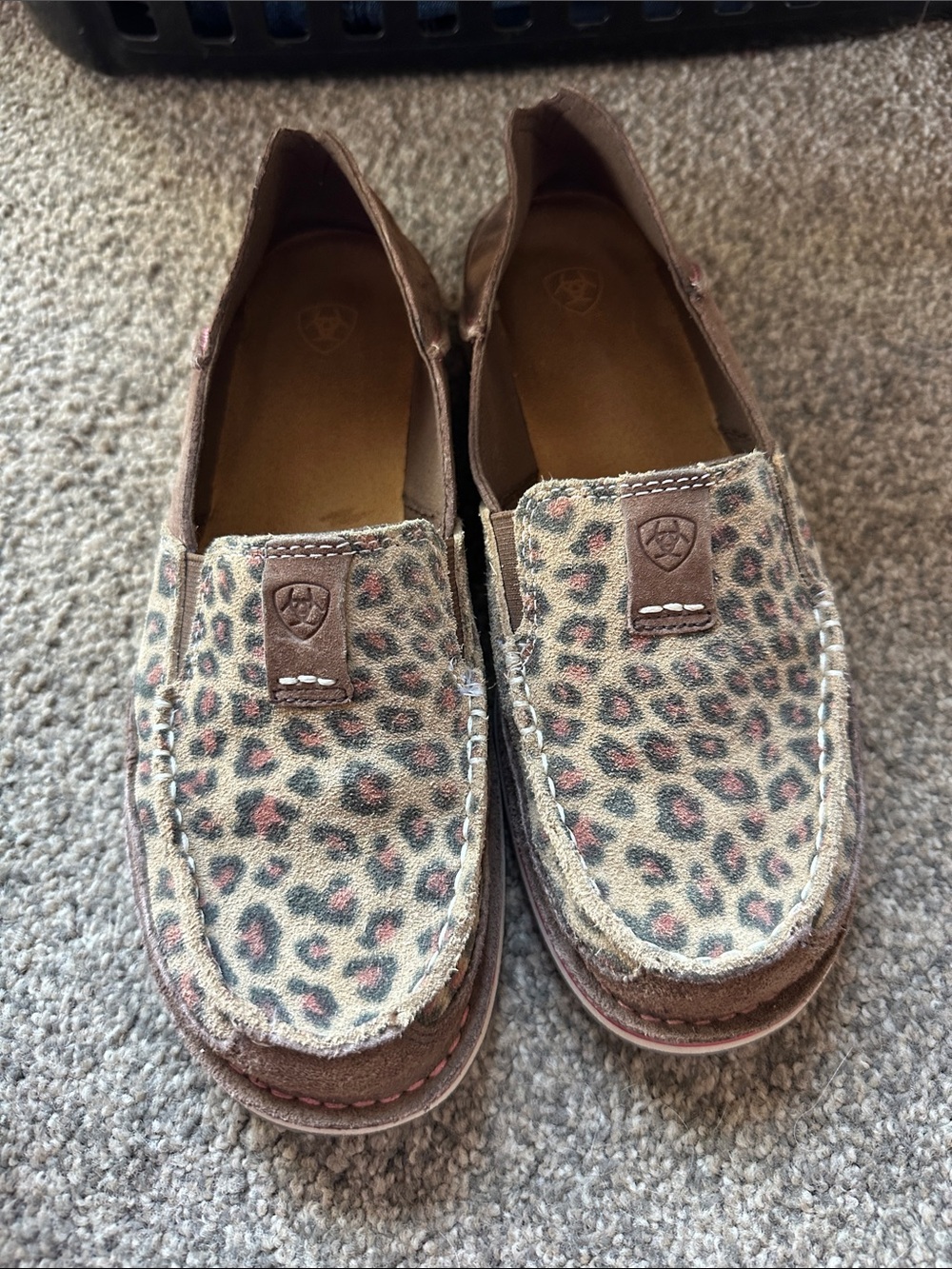 Ariat Leopard Print Slip-On Driving Shoes - Brown/Tan with Pink Accents